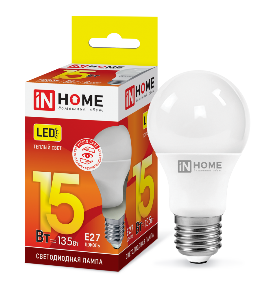 Лампа светодиодная LED-A60-VC 15Вт 230В Е27 3000К 1430Лм IN HOME Лампа светодиодная LED-A60-VC 15Вт 230В Е27 3000К 1430Лм IN HOME