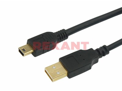 Шнур mini USB (male) - USB-A (male) 1.8M GOLD с ферритами REXANT Шнур mini USB (male) - USB-A (male) 1.8M GOLD с ферритами REXANT