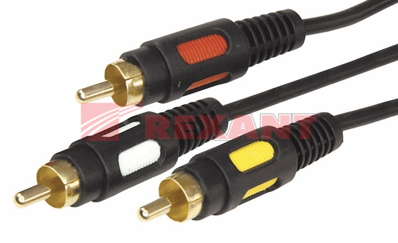 Шнур 3 RCA - 3 RCA, 5м, черный (GOLD) REXANT Шнур 3 RCA - 3 RCA, 5м, черный (GOLD) REXANT
